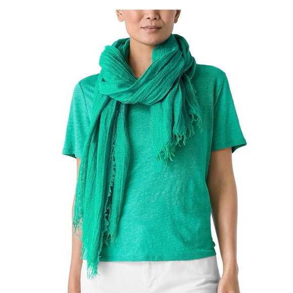 Eileen Fisher elegant Green Scarf 60% organic linen/40% lyocell - Picture 1 of 14
